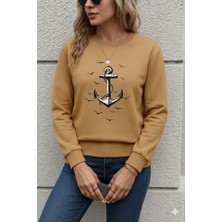 Nidam Butik Kadın Uzun Kollu Bisiklet Yaka Desenli Viskon Iki Iplik Bluz