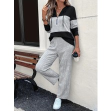 Aisha Elbise Kadın Uzun Kollu Kapşonlu Önden Fermuarlı Şardonlu Kaşkorse Bluz ve Pantolon