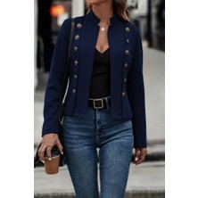 Nidam Butik Kadın Uzun Kollu Hakim Yaka Yanlardan Düğmeli Kısa Süet Ceket