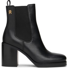 Tommy Hilfiger Siyah Deri  Kadın Topuklu Bot
