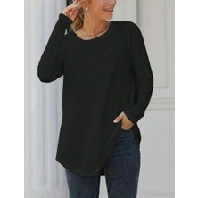 Arben Boutique Kadın Uzun Kollu Yuvarlak Yaka Salaş Iki Iplik Bluz