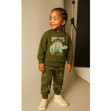 Noble Kids Dinozor Baskılı Şardonlu Fırçalı Pamuk Çocuk Takımı – Sweatshirt & Jogger Alt, 2–8 Yaş