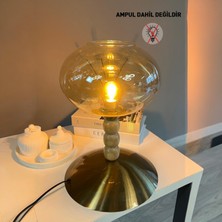 Bamyum Solvia Cam Bal Rengi Üç Boncuk Masa Lambası Dekoratif Masaüstü Aydınlatma Yatak Odası Başucu Lamba