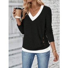 Aisha Elbise Kadın Uzun Kollu V Yakalı Yandan Düğmeli Yün Viskon Bluz