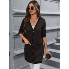 Tua Moda Kadın Uzun Kollu Cepli Önden Düğmeli Uzun Modal Ceket Hırka