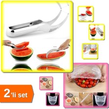 Hereveoyuncak Karpuz Kavun Dilimleme Bıçağı + 100 Adet Lastikli Tazeliği Koruyan Tabak Bonesi - 2li Set Z6J1Z6