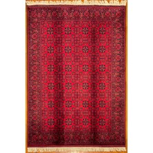 El Dokuma Afgan Halı Yıldız Desenli Ince Dokuma Bordo Renk 4 Metre Kare