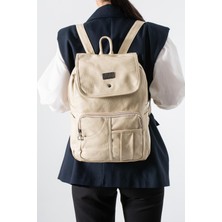 571 Collections Çanta Suni Deri Yıkama Sırt Çantası (Poliüretan) Krem Model:(571-14-16I)