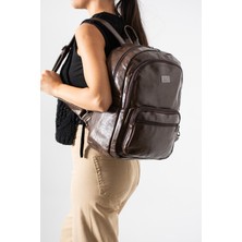 571 Collections Çanta Suni Deri Yıkama Sırt Çantası (Poliüretan) Kahverengi Model:(571-14-16H)