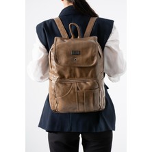 571 Collections Çanta Suni Deri Yıkama Sırt Çantası (Poliüretan) Vizon Model:(571-14-16I)