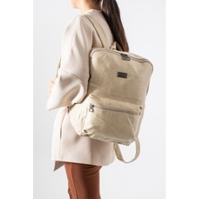 571 Collections Çanta Suni Deri Yıkama Sırt Çantası (Poliüretan) Krem Model:(571-14-16G)