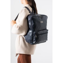 571 Collections Çanta Suni Deri Yıkama Sırt Çantası (Poliüretan) Lacivert Model:(571-14-16G)