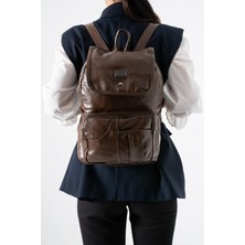 571 Collections Çanta Suni Deri Yıkama Sırt Çantası (Poliüretan) Kahverengi Model:(571-14-16I)
