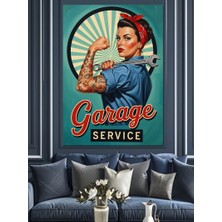 Karizma Tablo Retro Tamirci Kadın Posteri Dekoratif Kanvas - Mdf Ahşap Tablo