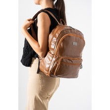 571 Collections Çanta Suni Deri Yıkama Sırt Çantası (Poliüretan) Taba Model:(571-14-16H)