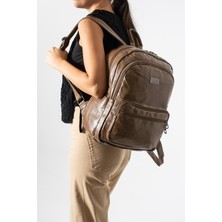 571 Collections Çanta Suni Deri Yıkama Sırt Çantası (Poliüretan) Vizon Model:(571-14-16H)