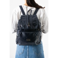 571 Collections Suni Deri Yıkama Sırt Çantası (Poliüretan) Lacivert Model:(571-14-16J)