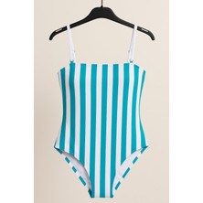 Rapapa Kadın Turkuaz-Beyaz Çizgili Tek Parça Mayo – Şık ve Modern Tasarım 0015-1