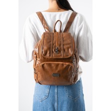 571 Collections Suni Deri Yıkama Sırt çantası (Poliüretan) Taba MODEL:(571-14-16J)