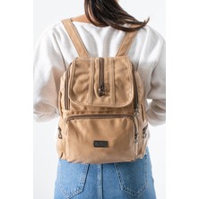 571 Collections Çanta Suni Deri Yıkama Sırt Çantası (Poliüretan) Bej Model:(571-14-16J)