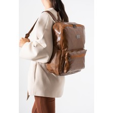 571 Collections Suni Deri Yıkama Sırt Çantası (Poliüretan) Taba Model:(571-14-16G)