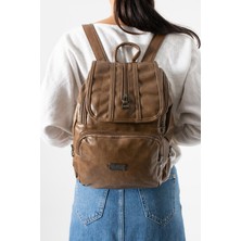 571 Collections Suni Deri Yıkama Sırt Çantası (Poliüretan) Vizon Model:(571-14-16J)