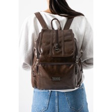 571 Collections Çanta Suni Deri Yıkama Sırt Çantası (Poliüretan) Kahverengi Model:(571-14-16J)