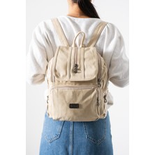 571 Collections Çanta 571 Collections Suni Deri Yıkama Sırt Çantası (Poliüretan) Krem Model:(571-14-16J)