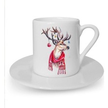 Yılbaşı Noel Temalı Baskılı Beyaz Türk Kahvesi Fincanı