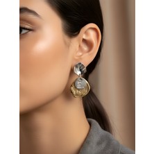 NKT Collection Gold ve Gümüş Renk Iki Parçalı Kadın Küpe | Asimetrik Form Sallantılı Küpe