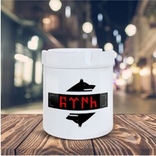 Kokusuz Sigara Küllüğü - Kokusuz Kül Tablası - Doğart Sanat Beyaz Göktürk Yazılı Kurt Kül Tablası