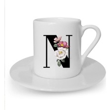 N Harfi Baskılı Beyaz Türk Kahvesi Fincanı