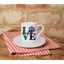 Love Pet Baskılı Beyaz Türk Kahvesi Fincanı