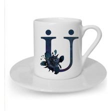 Siyah Gül Ü Harfi Baskılı Türk Kahvesi Fincanı