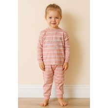 Zerva Queen Taş Detaylı Çizgili Kız Çocuk Pijama Takımı