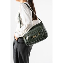571 Collections Çanta Yıkama Deri Çapraz Askılı Omuz Çantası Poliüretan Deri Haki Model:(571-14-16F)
