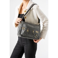 571 Collections Çanta Yıkama Deri Çapraz Askılı Omuz Çantası Poliüretan Deri Gri Model:(571-14-16D)