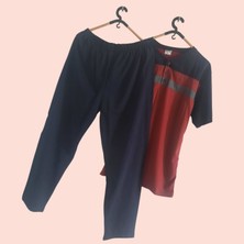 Bordo-Siyah Yarım Düğmeli Kısa Kollu Erkek Pijama Takımı