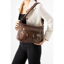 571 Collections Çanta Yıkama Deri Çapraz Askılı Omuz Çantası Poliüretan Deri Taba Model:(571-14-16D)