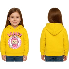 Sedirli Unisex Baskılı Çocuk Swaetshirt Labubu Baskılı Kapüşonlu 3 Iplik Şardonlu