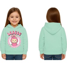 Sedirli Unisex Baskılı Çocuk Swaetshirt Labubu Baskılı Kapüşonlu 3 Iplik Şardonlu