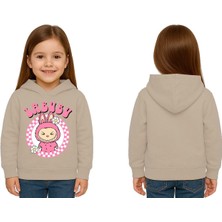 Sedirli Unisex Baskılı Çocuk Swaetshirt Labubu Baskılı Kapüşonlu 3 Iplik Şardonlu