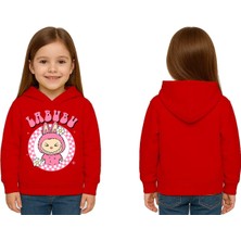 Sedirli Unisex Baskılı Çocuk Swaetshirt Labubu Baskılı Kapüşonlu 3 Iplik Şardonlu