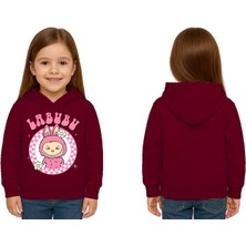 Sedirli Unisex Baskılı Çocuk Swaetshirt Labubu Baskılı Kapüşonlu 3 Iplik Şardonlu
