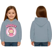 Sedirli Unisex Baskılı Çocuk Swaetshirt Labubu Baskılı Kapüşonlu 3 Iplik Şardonlu