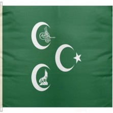 Yeşil Üç Hilal Osmanlı Tuğra Bayrağı 150X225 cm
