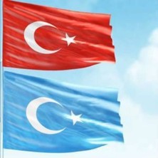 Türk Bayrağı ve Doğu Türkistan Bayrağı Raşel Kumaş 100X150 cm