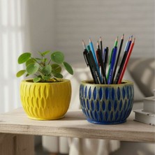 Uretti - Ayşe 7362 4846 El Yapımı Desenli Dekoratif 2'li Minik Saksı / Biblo - 6 x 7 cm