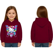 Sedirli Unisex Hello Kity  Baskılı Çocuk Swaetshirt  Baskılı Kapüşonlu 3 Iplik Şardonlu