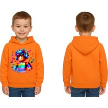 Sedirli Unisex Roblox Baskılı Çocuk Swaetshirt  Baskılı Kapüşonlu 3 Iplik Şardonlu